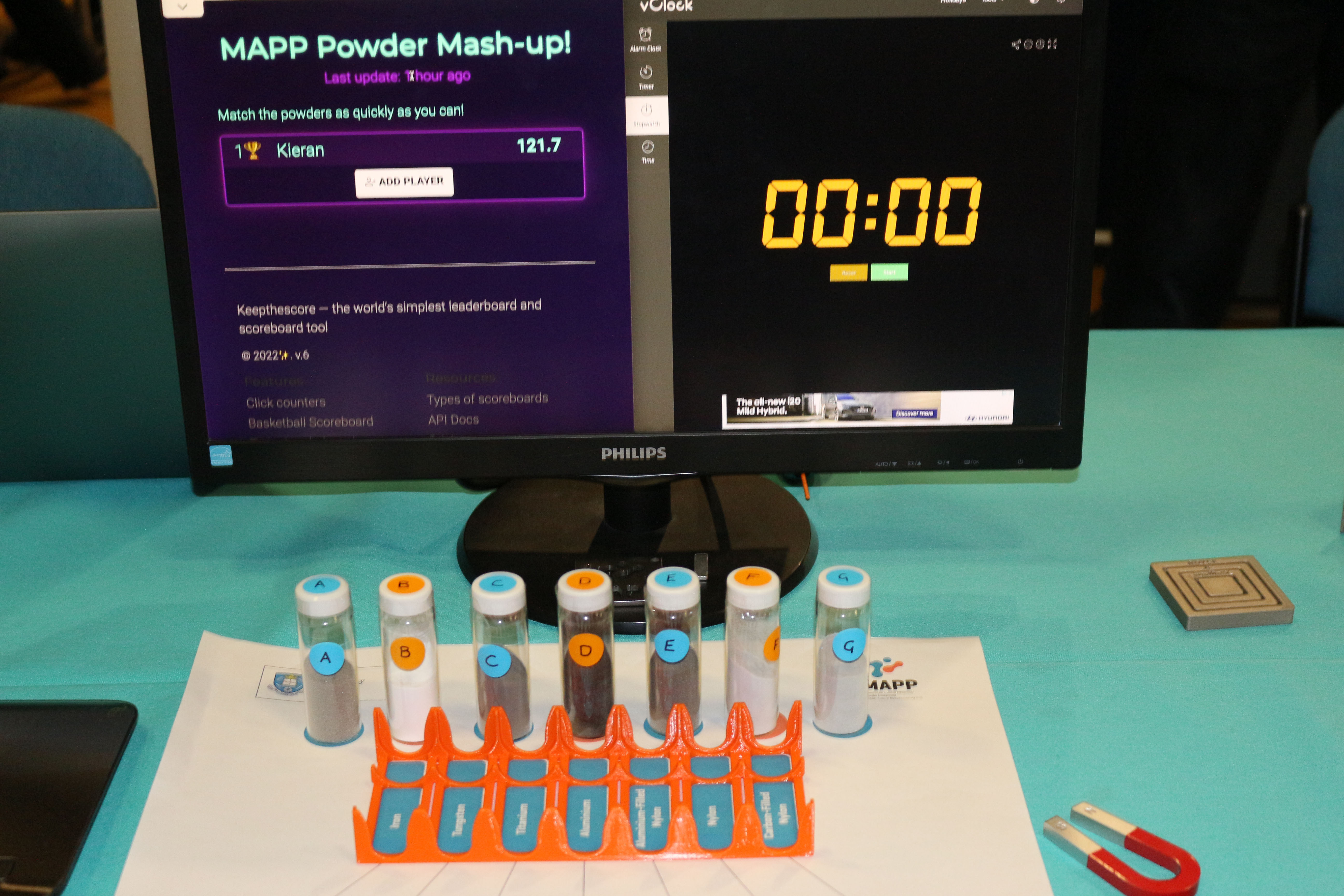 The powder matching game at the MAPP stand at Exploring STEM for Girls event in 2022