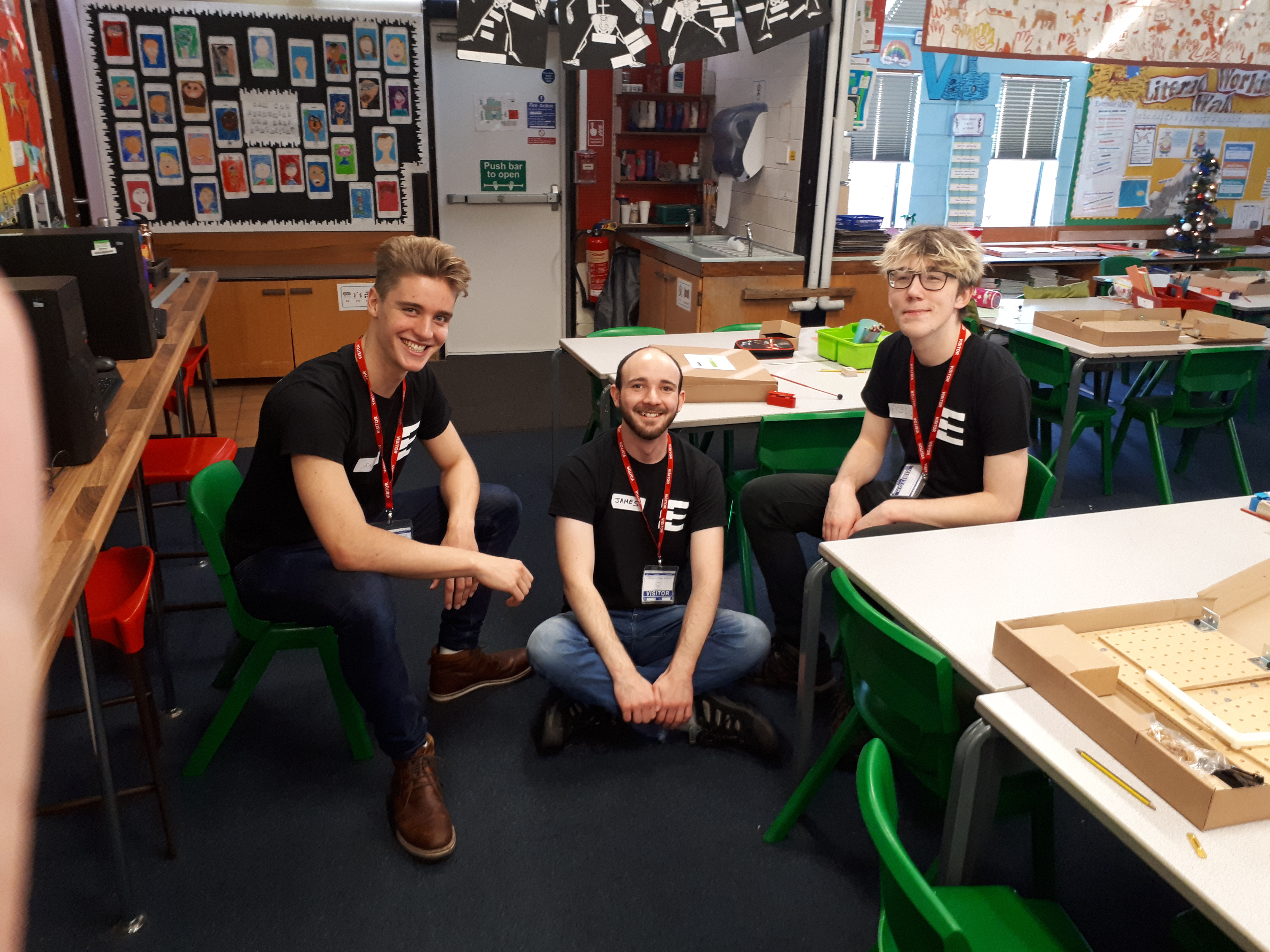 Some of the engineers taking part in the classroom visits as part of the 88 Pianists project - Three of the engineers taking part in the classroom visits as part of the 88 Pianists project are pictured in a Sheffield classroom.